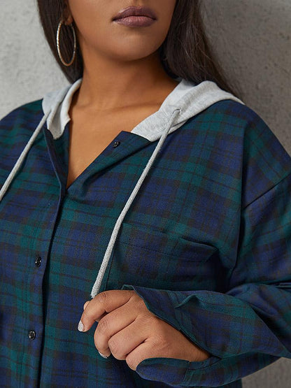 Plaid Print Hooded Blouse