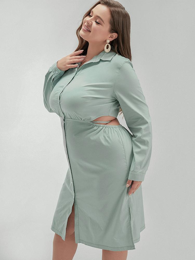 Cut Out Lapel Collar Shirt Dress