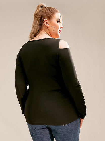 Cold Shoulder V-neck Long-sleeved T-shirt