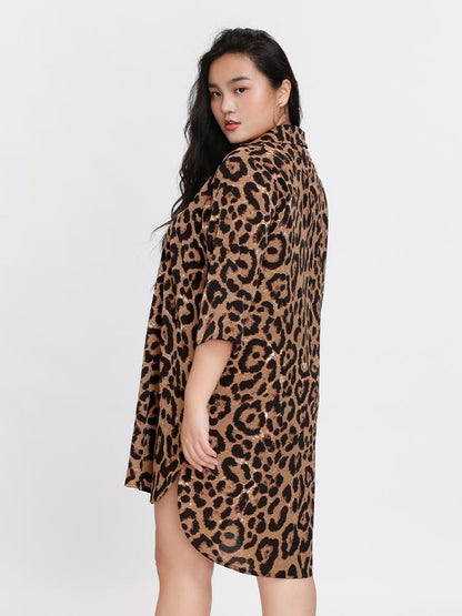 Leopard Print Shirt Dress (Belt Not Included)