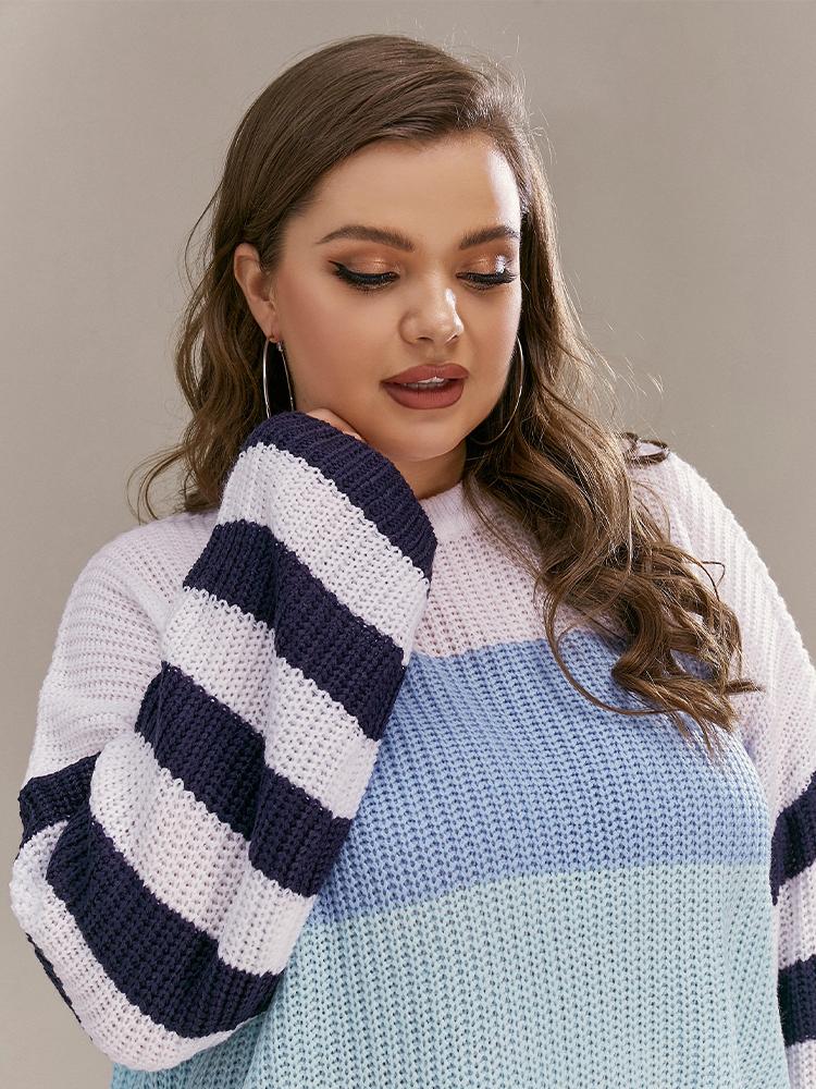Patchwork Stripe Round Neck Sweater