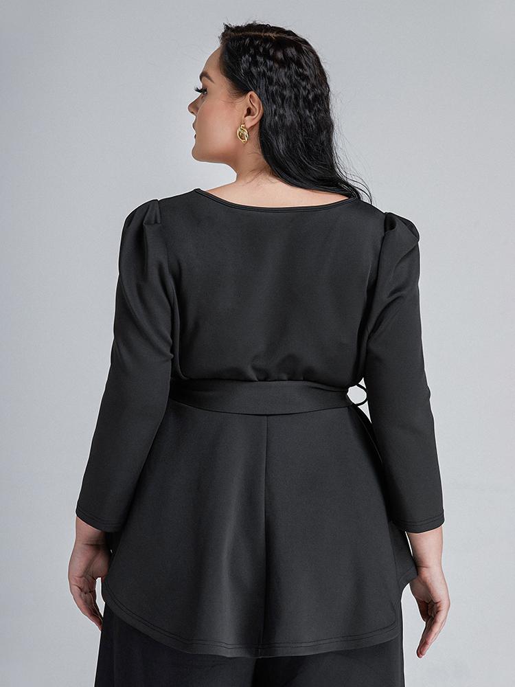 Solid Irregular Neckline Tie Top