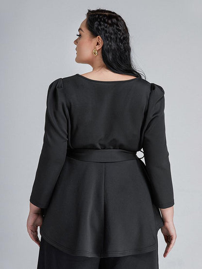 Solid Irregular Neckline Tie Top