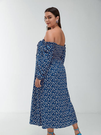 Ditsy Shirred Off Shoulder Maxi Dress