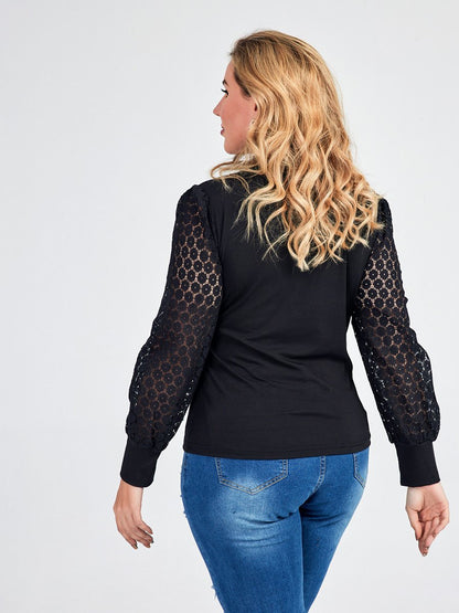 Lace Jacquard Button T-shirt