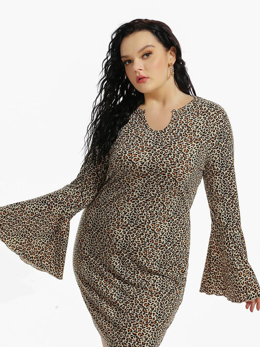 Leopard Print Flared Sleeve Mini Dress