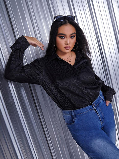 Black Leopard Print Long Sleeve Blouse