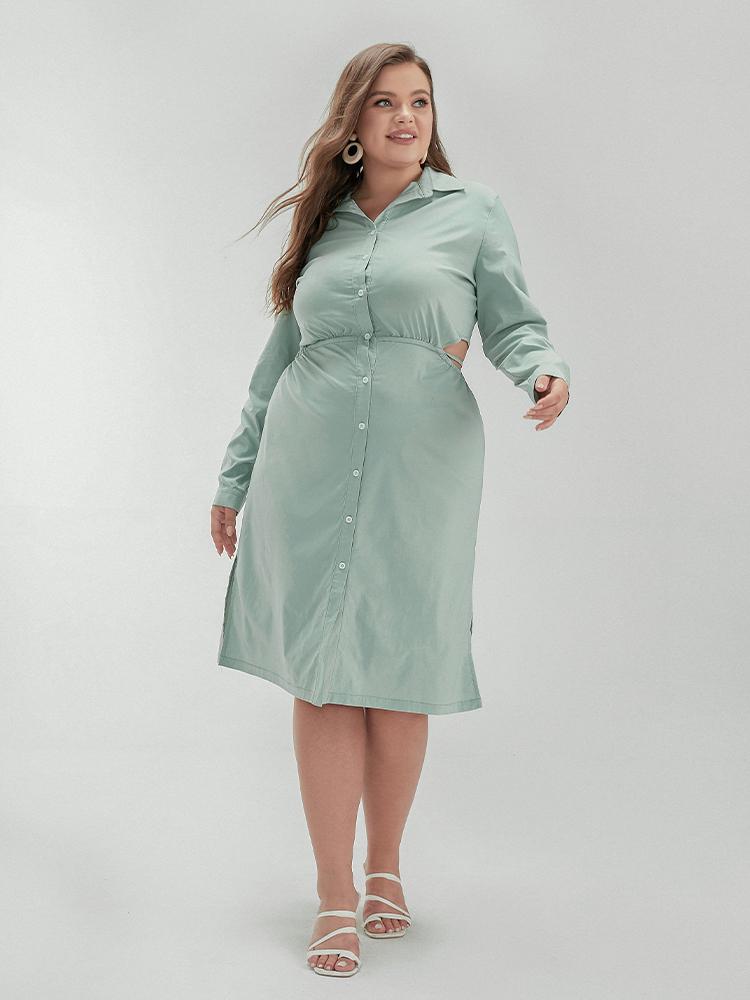 Cut Out Lapel Collar Shirt Dress