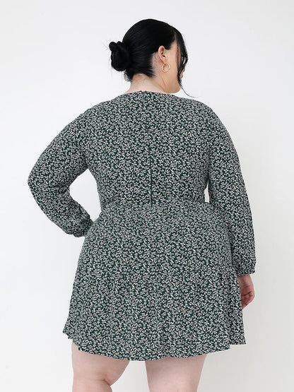 Floral V-Neck Ruffle Hem Dress