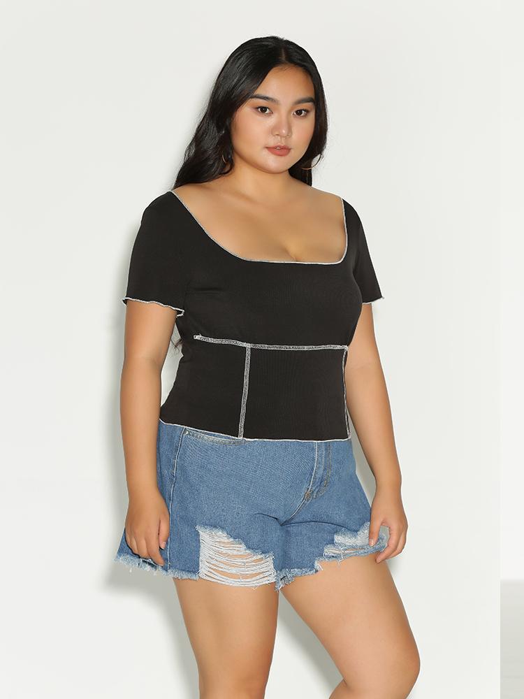 Stitch Square Collar T-Shirt