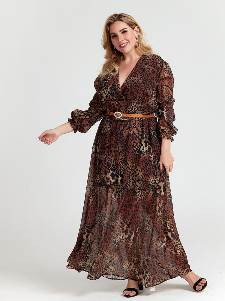 V-neck Leopard Maxi Dress