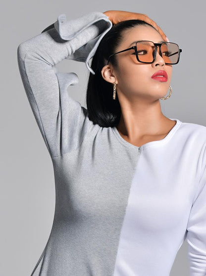 Ruffle Sleeve Contrast Dress