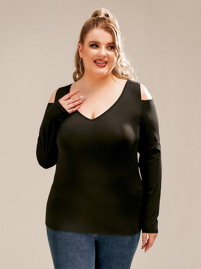 Cold Shoulder V-neck Long-sleeved T-shirt