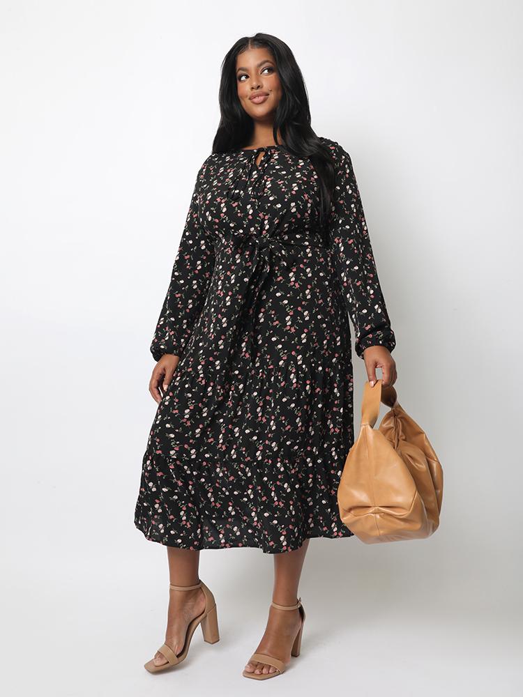 Ditsy Knot Long Sleeve Dress