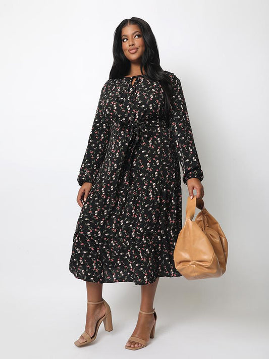 Ditsy Knot Long Sleeve Dress