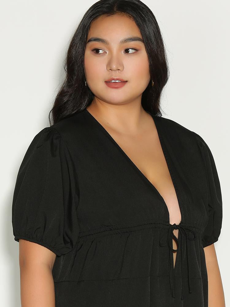 Plunge Neck Knotted Romper