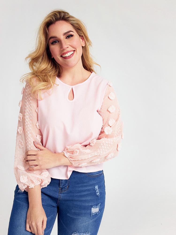 Cut Out Contrast Lace Blouse