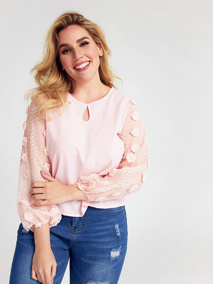 Cut Out Contrast Lace Blouse