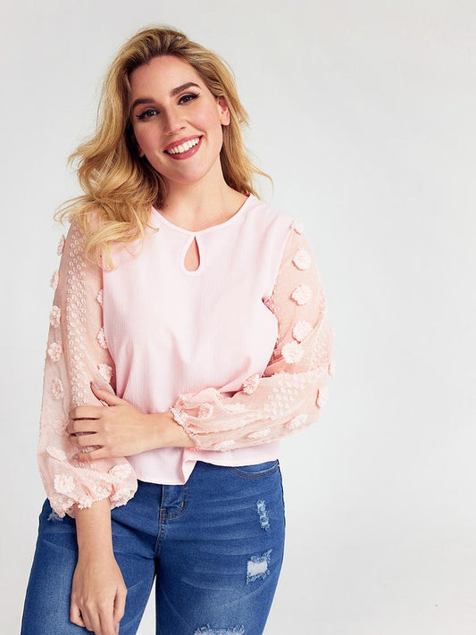 Cut Out Contrast Lace Blouse