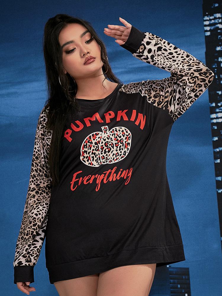 Pumpkin Everything Leopard Sleeve T-Shirt
