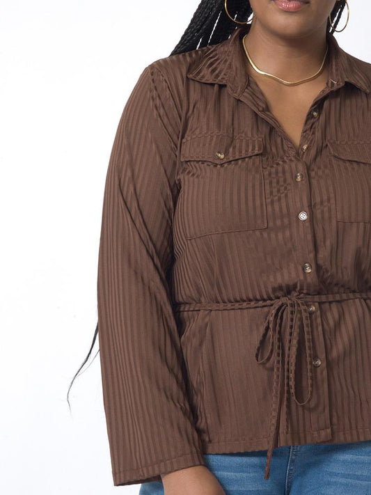 Flap Pockets Tie Blouse