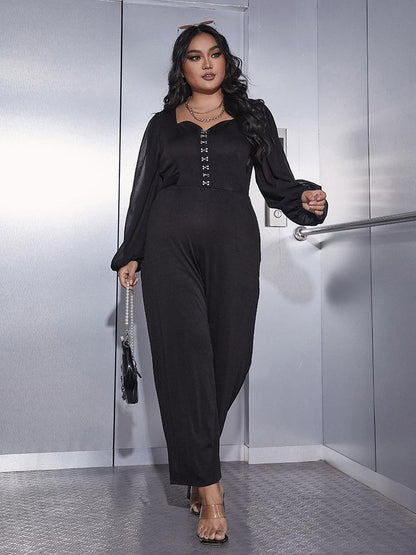 See Through Sleeve Buckle Jumpsuit