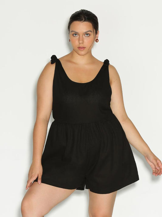 Knotted Shoulder Solid Romper