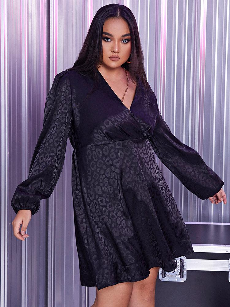 Leopard Print Surplice Neck Dress