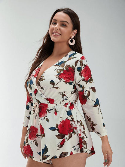 Floral Drawstring V-neck Jumpsuit