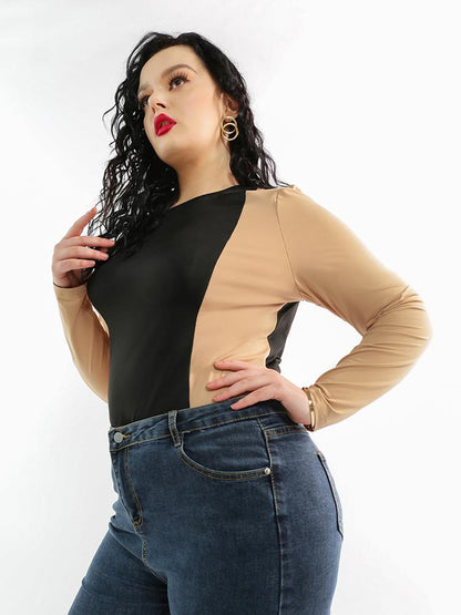 Colorblock Round Neck Long-sleeved T-shirt