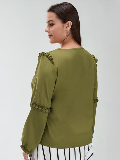 Ruffle Sleeve V-neck Blouse