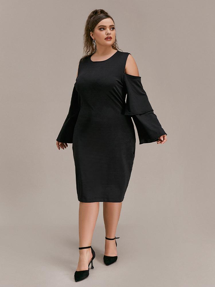 Flared Sleeve Cold Shoulder Dress