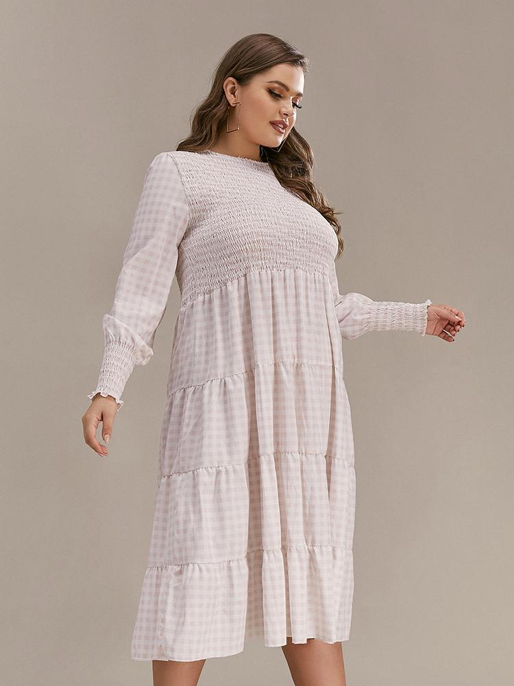 Shirred Tiered Long Sleeve Dress