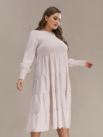 Shirred Tiered Long Sleeve Dress