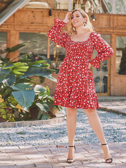 Polka Dot Shirred Dress