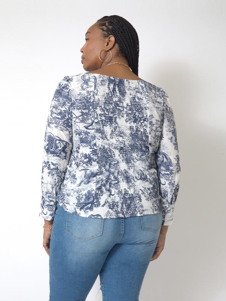 Animal And Plant Printed Square Neck Top