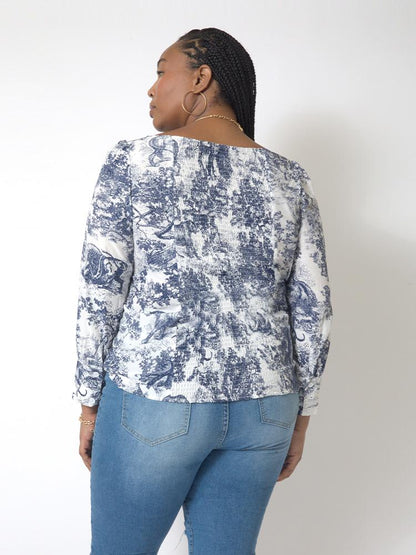 Animal And Plant Printed Square Neck Top