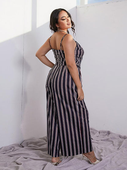 Striped Lace-up Suspender Jumpsuit