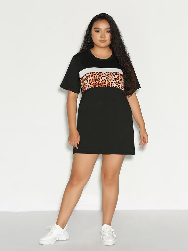 Leopard Print Striped Dress