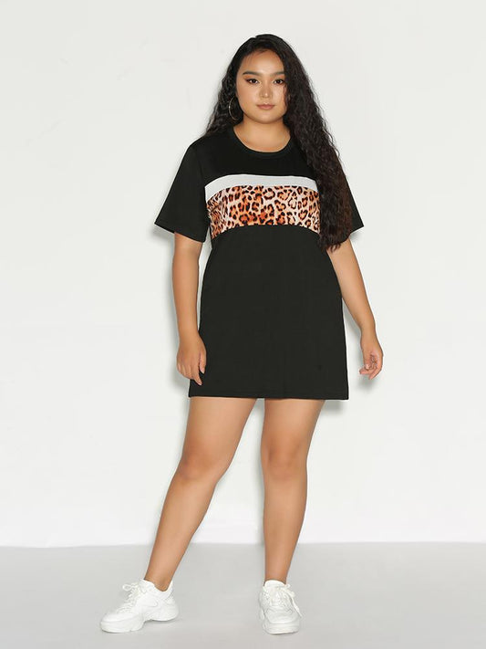 Leopard Print Striped Dress