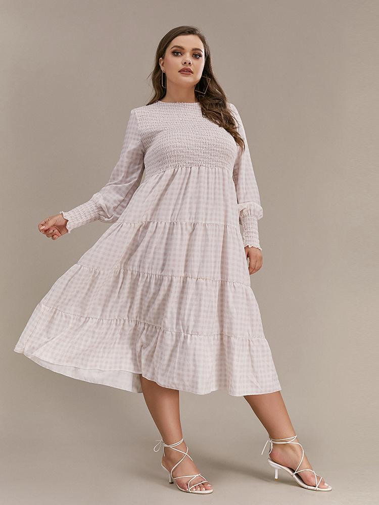 Shirred Tiered Long Sleeve Dress