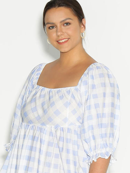 Tartan Lantern Sleeve Dress