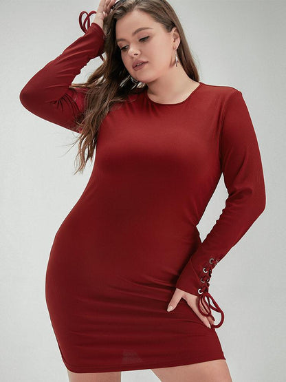 Drawstring Round Neck Sweater Dress