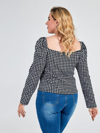 Houndstooth Square Collar Top