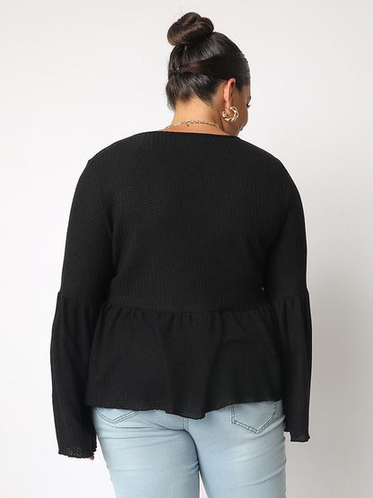Solid Flared Sleeve Loose Top