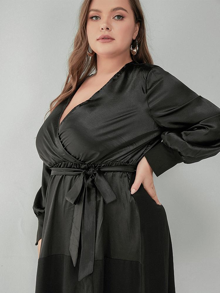 Solid Stitching Wrap Dress