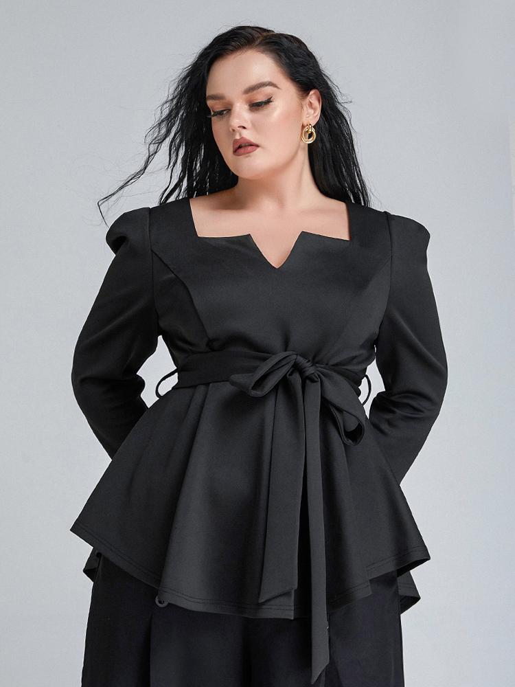 Solid Irregular Neckline Tie Top