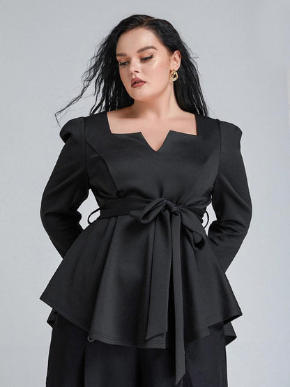 Solid Irregular Neckline Tie Top