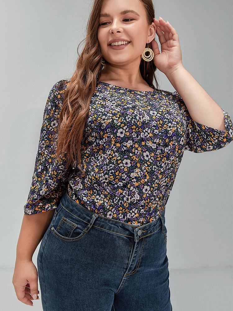 Floral Round Neck Half Sleeve Top