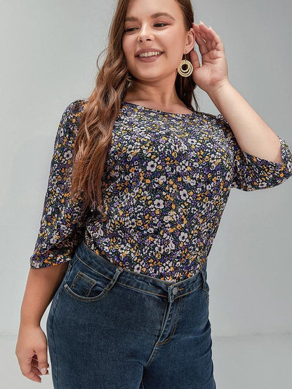 Floral Round Neck Half Sleeve Top